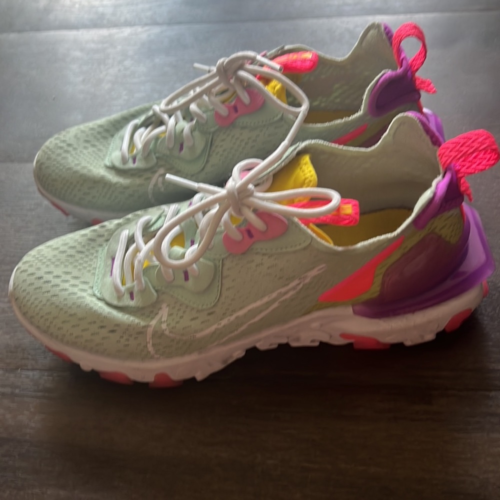 NIKE womens React Vision 'Pistachio Frost' pink green purple yellow white